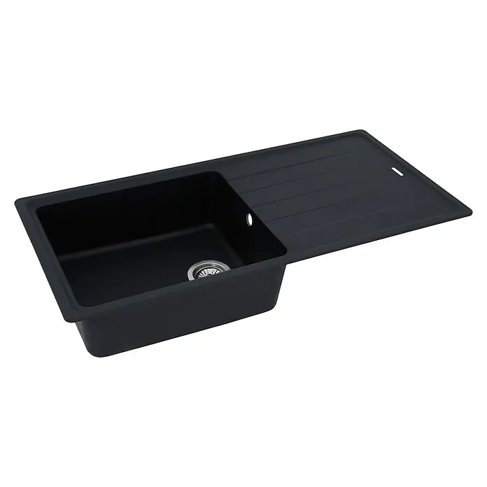 Respekta by Schock Einbauspüle Columbia - 100 x 50 cm, 1 Becken, Cristalite®, Schwarz - Diagonale Ansicht