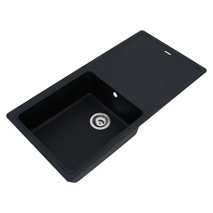 Respekta by Schock Einbauspüle Columbia - 100 x 50 cm, 1 Becken, Cristalite®, Schwarz - Diagonale Ansicht