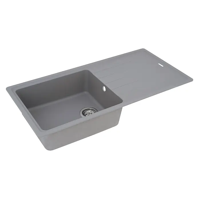 Respekta by Schock Einbauspüle Columbia - 100 x 50 cm, 1 Becken, Cristalite®, Grau - Diagonale Ansicht
