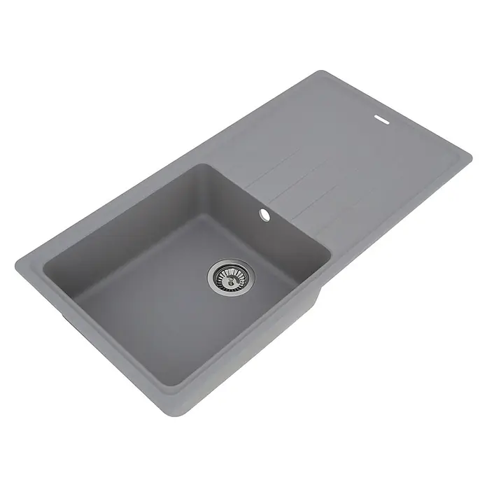 Respekta by Schock Einbauspüle Columbia - 100 x 50 cm, 1 Becken, Cristalite®, Grau - Diagonale Ansicht