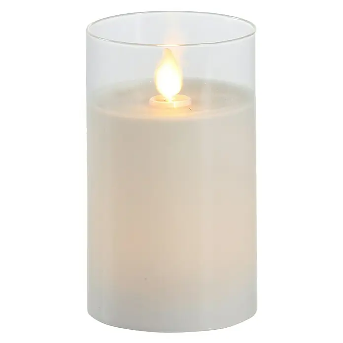 Vela con LED Puro - Ø x Al: 7,5 x 12,5 cm, Blanco, Cera natural - Vista frontal