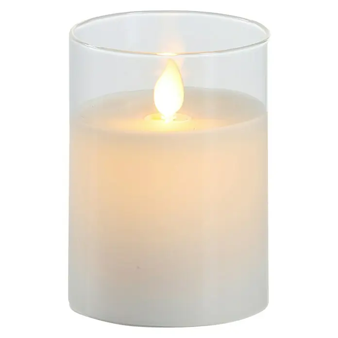 Vela con LED Puro - Ø x Al: 7,5 x 10 cm, Blanco, Cera natural - Vista frontal