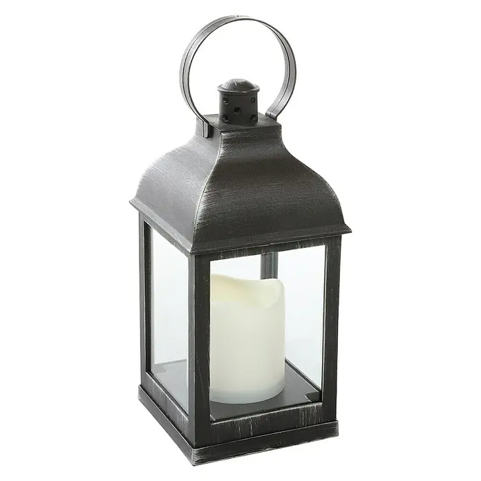 Farolillo metálico con luz LED - 10,5 x 10,5 x 22,5 cm, Negro - Vista angular