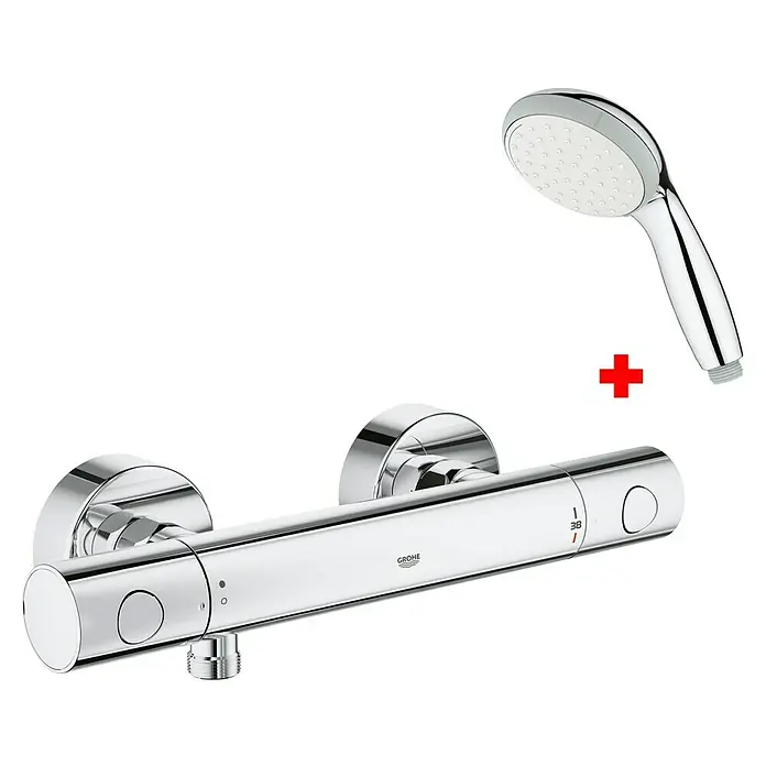 Grohe Get Grifo termostático de ducha + teleducha Vitalio Go 100 - Cromo, Brillante - Vista angular