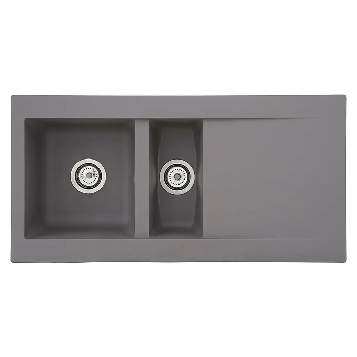 Respekta Einbauspüle Denver - 100 x 50 cm, 1½ Becken, Mineralite, Betongrau - Ansicht von oben