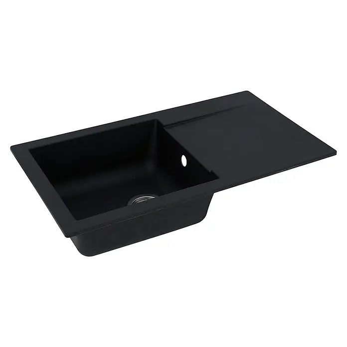 Respekta Einbauspüle Denver - 78 x 43,5 cm, 1 Becken, Mineralite, Schwarz - Diagonale Ansicht