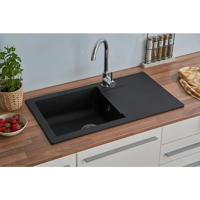 Respekta Einbauspüle Denver - 78 x 43,5 cm, 1 Becken, Mineralite, Schwarz - Stimmungsaufnahme