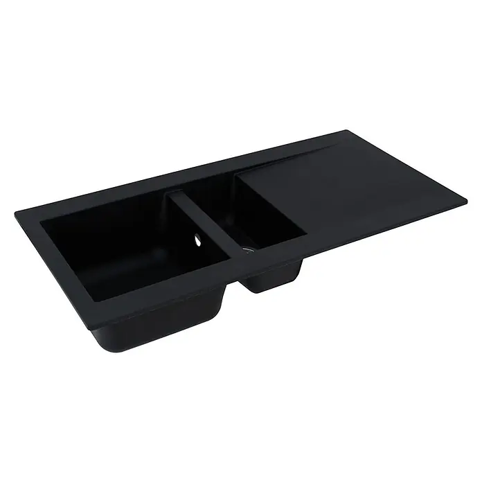 Respekta Einbauspüle Denver - 100 x 50 cm, 1½ Becken, Mineralite, Schwarz - Diagonale Ansicht
