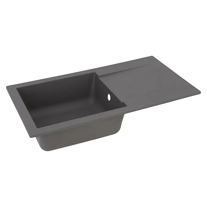 Respekta Einbauspüle Denver - 78 x 43,5 cm, 1 Becken, Mineralite, Grau - Diagonale Ansicht