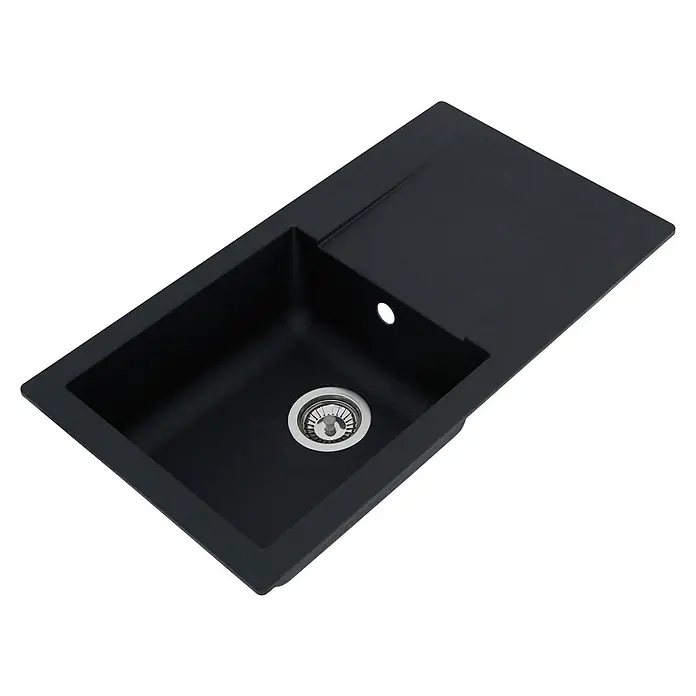 Respekta Einbauspüle Denver - 78 x 43,5 cm, 1 Becken, Mineralite, Schwarz - Diagonale Ansicht