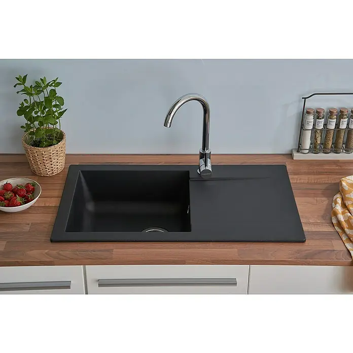 Respekta Einbauspüle Denver - 78 x 43,5 cm, 1 Becken, Mineralite, Schwarz - Stimmungsaufnahme