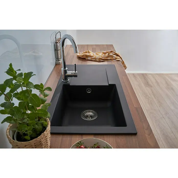 Respekta Einbauspüle Denver - 78 x 43,5 cm, 1 Becken, Mineralite, Schwarz - Stimmungsaufnahme