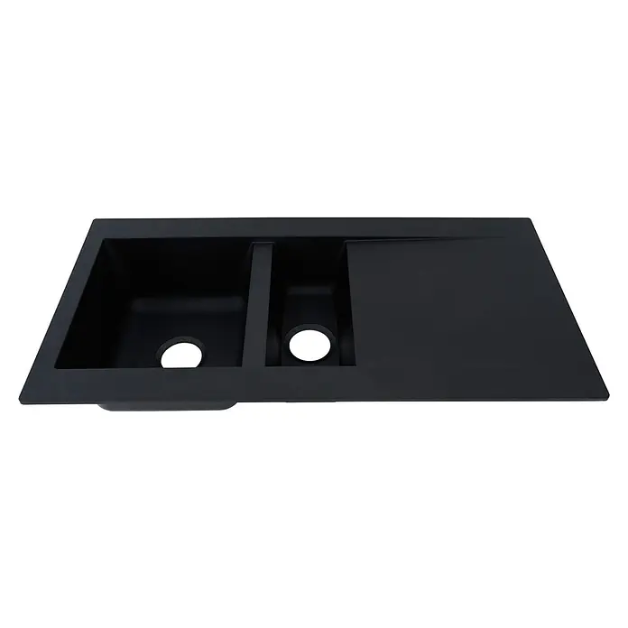 Respekta Einbauspüle Denver - 100 x 50 cm, 1½ Becken, Mineralite, Schwarz - Diagonale Ansicht
