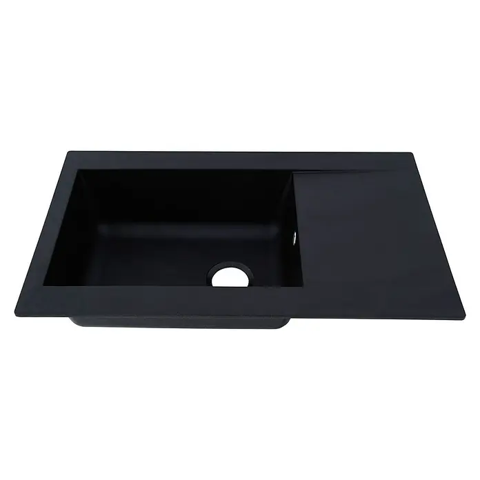 Respekta Einbauspüle Denver - 86 x 50 cm, 1 Becken, Mineralite, Schwarz - Diagonale Ansicht