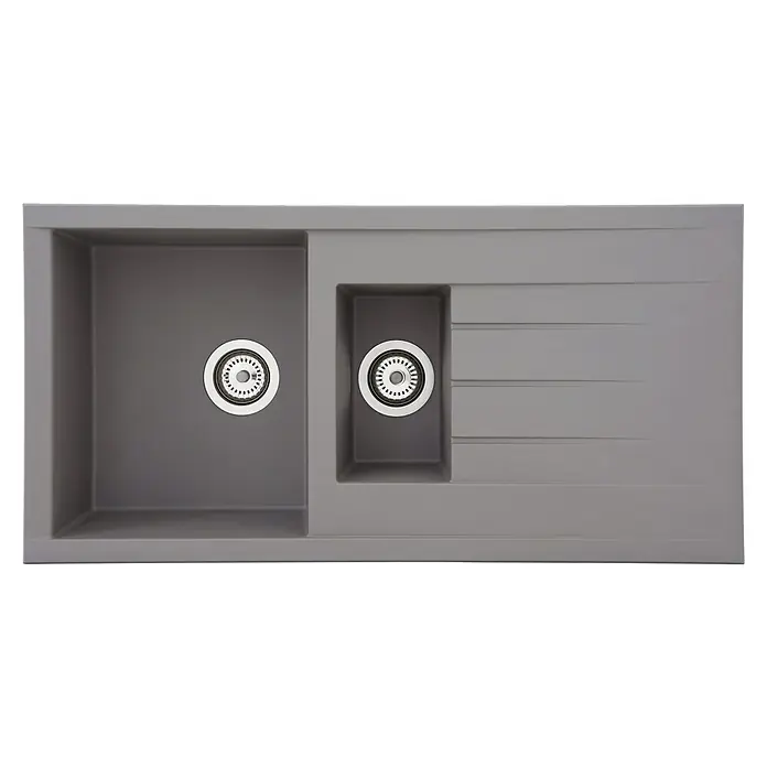 Respekta Einbauspüle Houston - 100 x 50 cm, 1½ Becken, Mineralite, Grau - Ansicht von oben