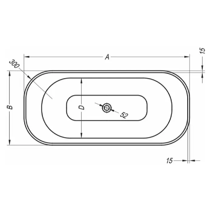 Kolpa San Samostojeća kada Pandora - D x Š: 163 x 68 cm, 230 l, Sanitarni akril, Bijele boje - Skica