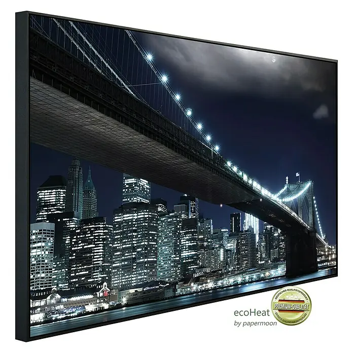Papermoon Infrarot-Bildheizkörper Brooklyn Bridge bei Nacht - 120 x 60 cm, 1.200 W - Diagonale Ansicht
