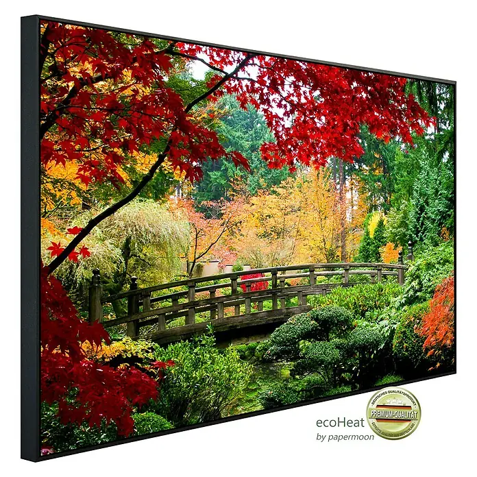 Papermoon Infrarot-Bildheizkörper Brücke im japanischen Garten - 60 x 60 cm, 350 W - Diagonale Ansicht