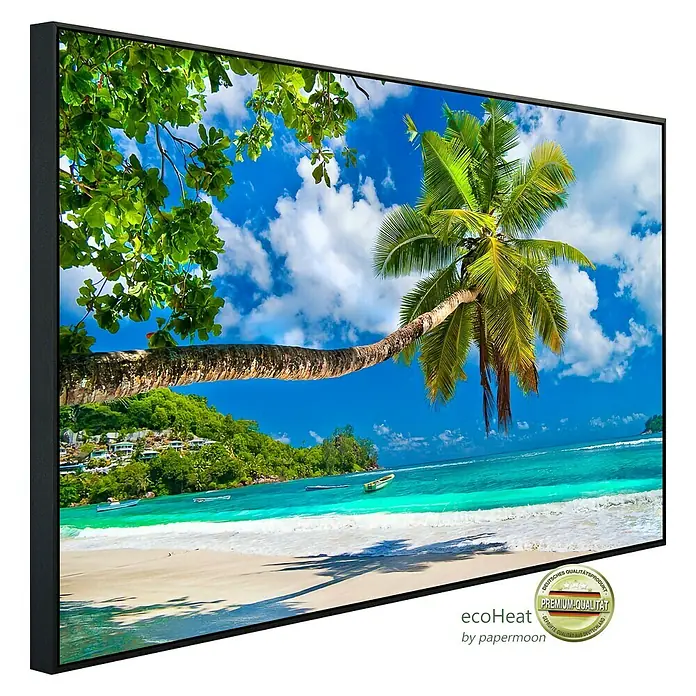 Papermoon Infrarot-Bildheizkörper Seychellen Palm Beach - 120 x 60 cm, 1.200 W - Diagonale Ansicht