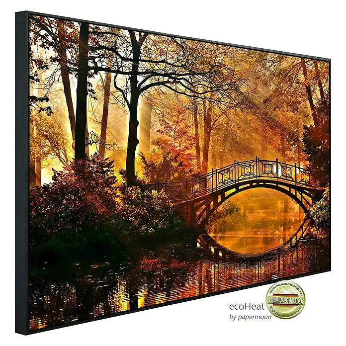 Papermoon Infrarot-Bildheizkörper Misty Park Bridge - 100 x 60 cm, 600 W - Diagonale Ansicht