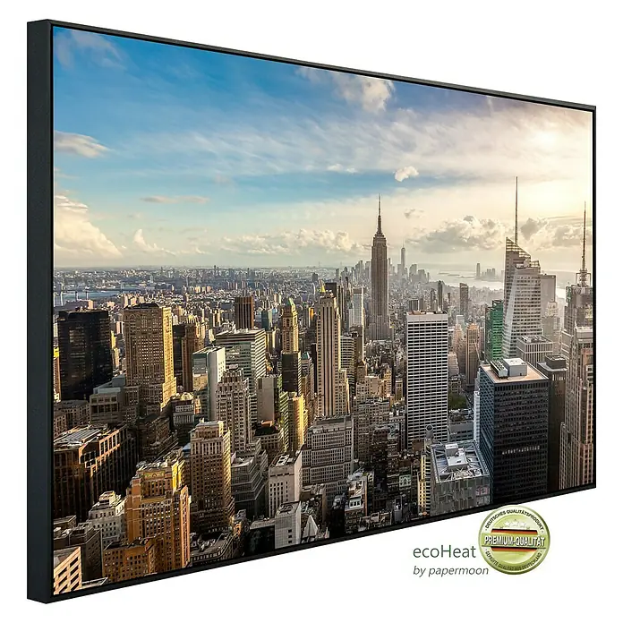 Papermoon Infrarot-Bildheizkörper Skyline von New York City - 120 x 60 cm, 750 W - Diagonale Ansicht