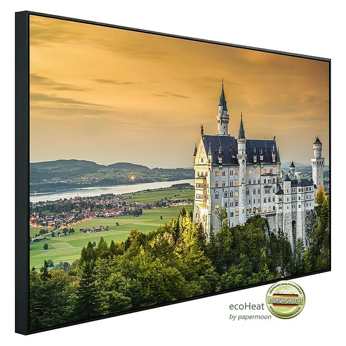 Papermoon Infrarot-Bildheizkörper Schloss Neuschwanstein - 100 x 60 cm, 600 W - Diagonale Ansicht