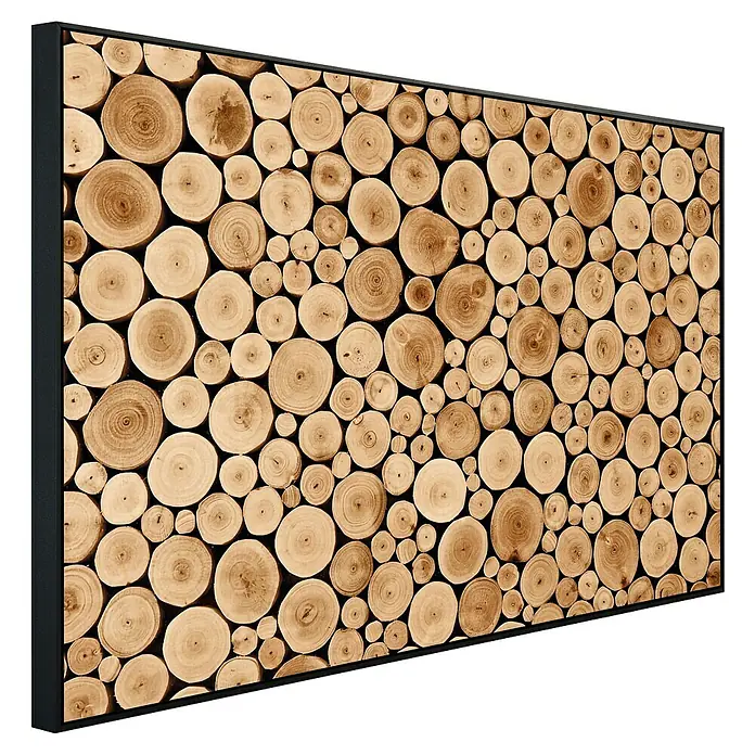 Papermoon Infrarot-Bildheizkörper Rundes Teakholz - 120 x 60 cm, 1.200 W - Diagonale Ansicht