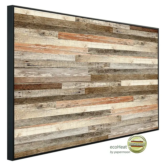 Papermoon Infrarot-Bildheizkörper Holzwand - 80 x 60 cm, 450 W - Diagonale Ansicht