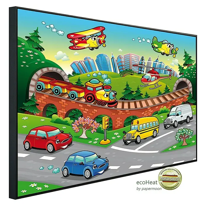 Papermoon Infrarot-Bildheizkörper Kinder Reisen - 120 x 60 cm, 900 W - Diagonale Ansicht