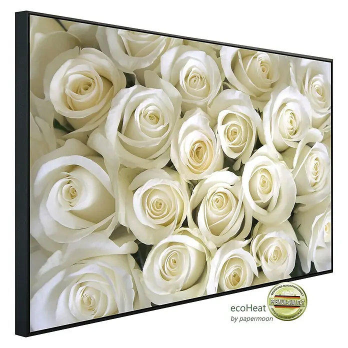 Papermoon Infrarot-Bildheizkörper Weiße Rosen - 120 x 60 cm, 900 W - Diagonale Ansicht