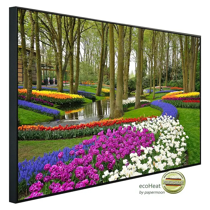 Papermoon Infrarot-Bildheizkörper Tulpen im Keukenhof-Park - 100 x 60 cm, 600 W - Diagonale Ansicht