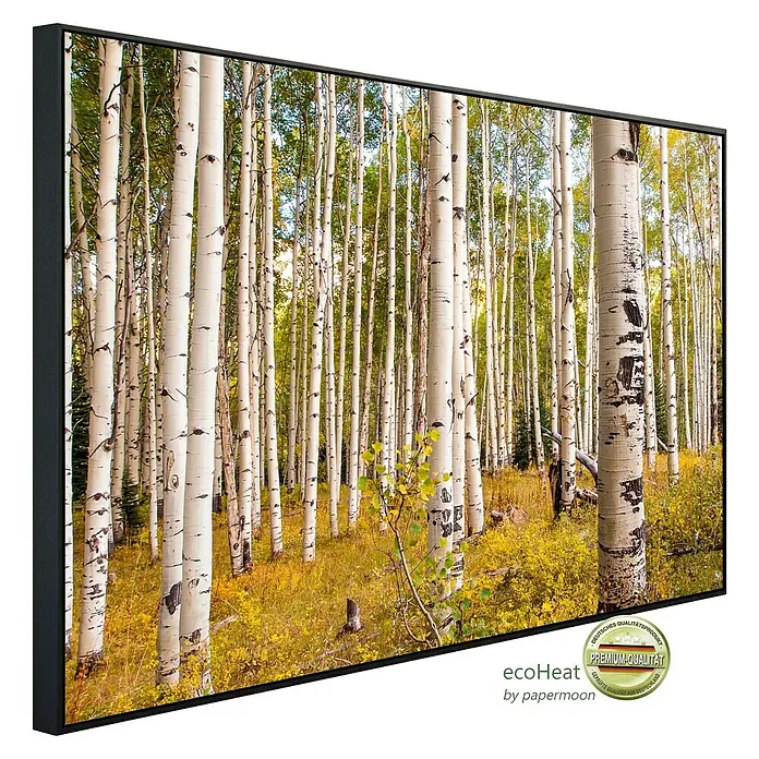 Papermoon Infrarot-Bildheizkörper Birken in Colorado Rocky Mountains - 80 x 60 cm, 450 W - Diagonale Ansicht