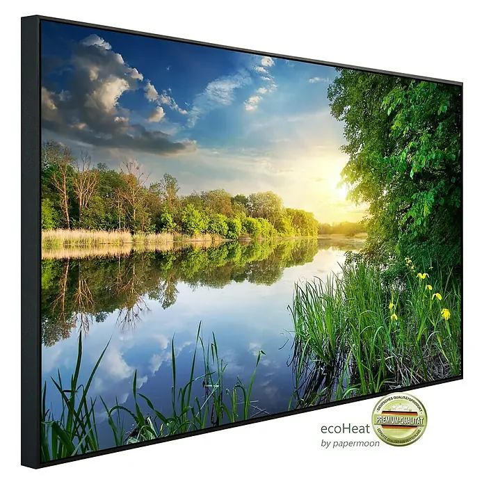 Papermoon Infrarot-Bildheizkörper Fluss bei Sonnenuntergang - 120 x 60 cm, 1.200 W - Diagonale Ansicht