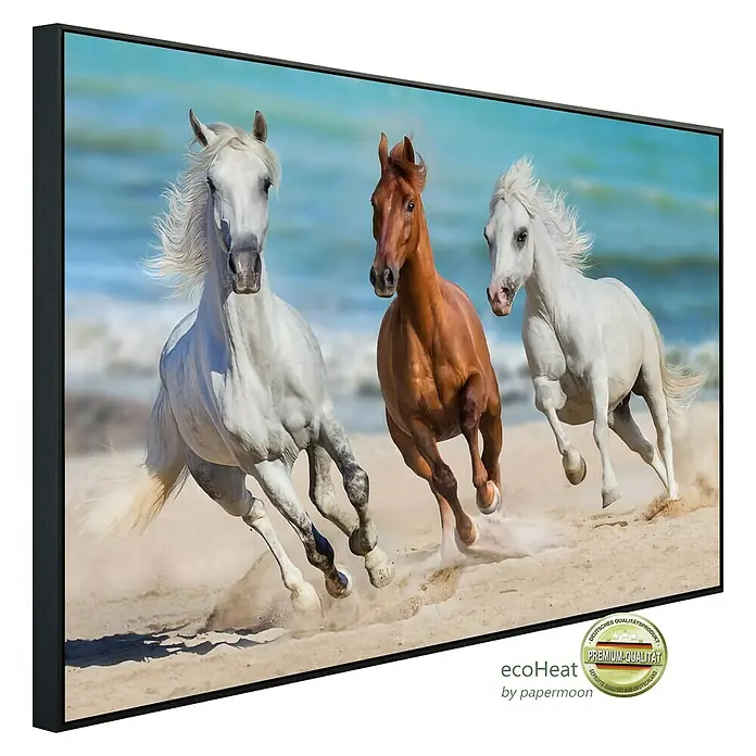 Papermoon Infrarot-Bildheizkörper Horse Herd Run Galopp - 120 x 60 cm, 900 W - Diagonale Ansicht