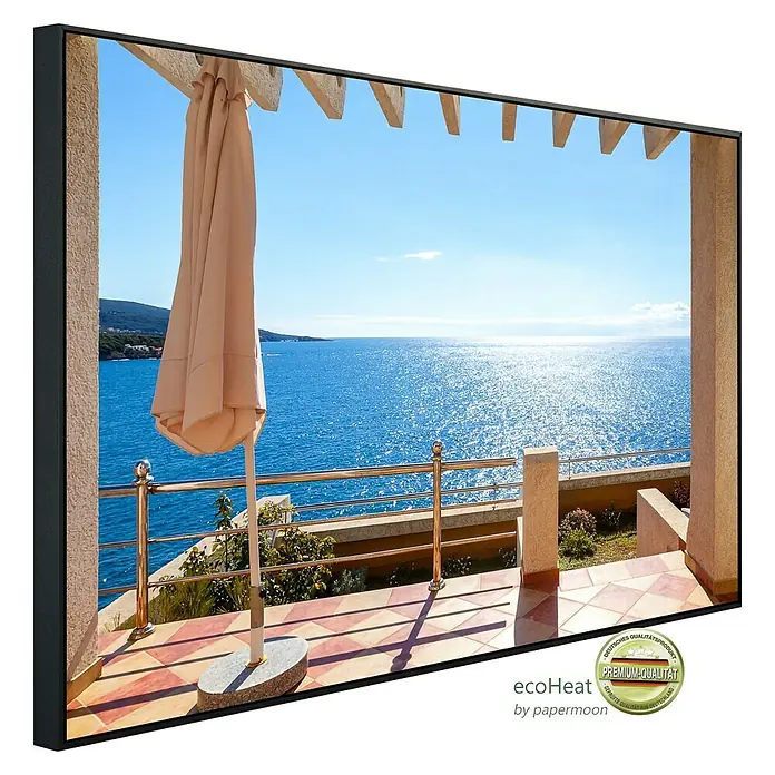 Papermoon Infrarot-Bildheizkörper Terrasse mit Meerblick - 120 x 60 cm, 900 W - Diagonale Ansicht