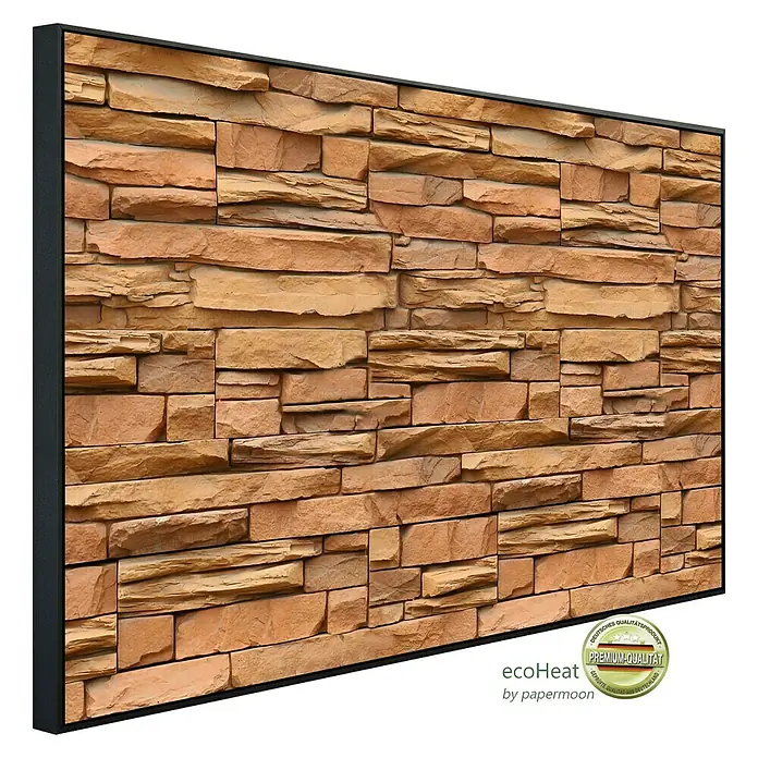 Papermoon Infrarot-Bildheizkörper Steinwand 3 - 120 x 60 cm, 900 W - Diagonale Ansicht