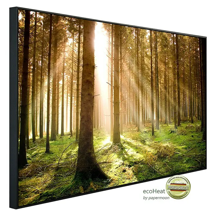Papermoon Infrarot-Bildheizkörper Herbstkiefernwald - 60 x 60 cm, 350 W - Diagonale Ansicht