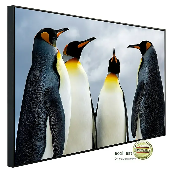 Papermoon Infrarot-Bildheizkörper König Pinguins - 120 x 60 cm, 1.200 W - Diagonale Ansicht