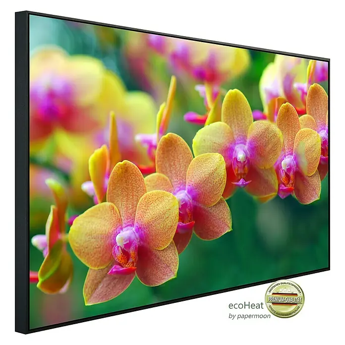 Papermoon Infrarot-Bildheizkörper Goldene Orchideen 2 - 60 x 60 cm, 350 W - Diagonale Ansicht
