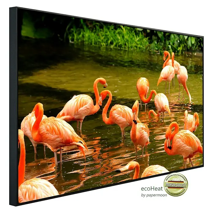 Papermoon Infrarot-Bildheizkörper Rosa Flamingos - 60 x 60 cm, 350 W - Diagonale Ansicht
