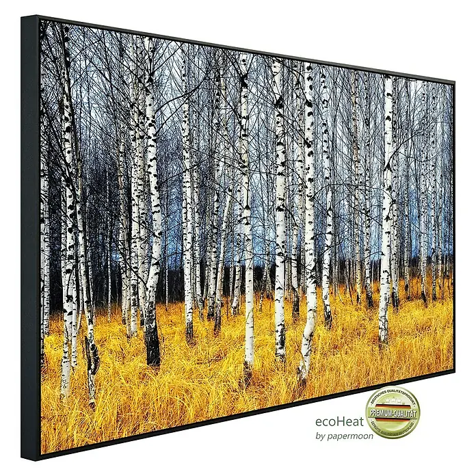 Papermoon Infrarot-Bildheizkörper Herbst Birkenhain - 80 x 60 cm, 450 W - Diagonale Ansicht