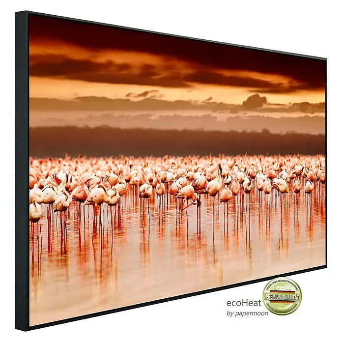 Papermoon Infrarot-Bildheizkörper Afrikanische Flamingos - 80 x 60 cm, 450 W - Diagonale Ansicht
