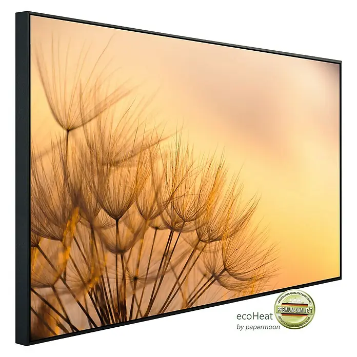 Papermoon Infrarot-Bildheizkörper Löwenzahn Sonnenuntergang - 60 x 60 cm, 350 W - Diagonale Ansicht