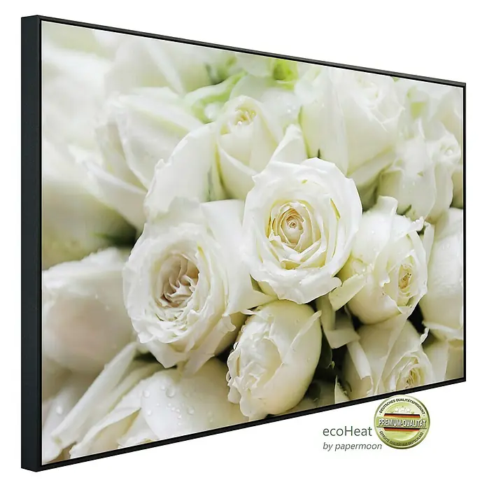 Papermoon Infrarot-Bildheizkörper Weiße Rosen 2 - 60 x 60 cm, 350 W - Diagonale Ansicht