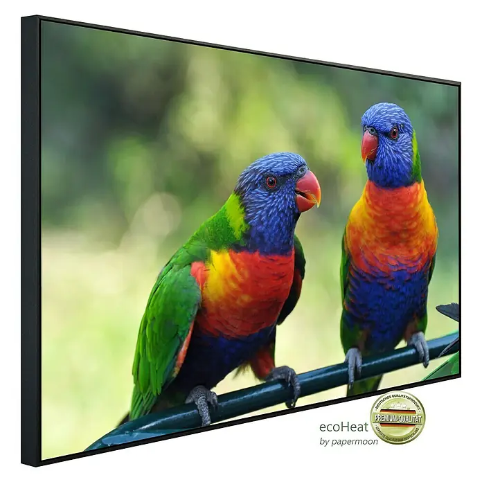 Papermoon Infrarot-Bildheizkörper Regenbogen Lorikeets Vögel - 100 x 60 cm, 600 W - Diagonale Ansicht
