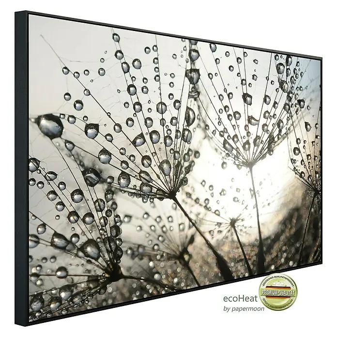 Papermoon Infrarot-Bildheizkörper Löwenzahnsamen Tropfen - 120 x 60 cm, 750 W - Diagonale Ansicht