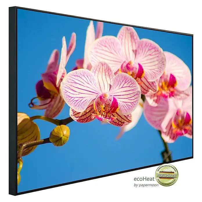 Papermoon Infrarot-Bildheizkörper Rosa Phalaenopsis Orchidee - 80 x 60 cm, 450 W - Diagonale Ansicht