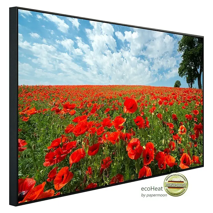 Papermoon Infrarot-Bildheizkörper Rotes Mohnfeld 1 - 80 x 60 cm, 450 W - Diagonale Ansicht