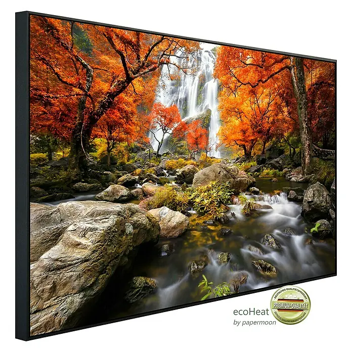 Papermoon Infrarot-Bildheizkörper Herbst Wasserfall 1 - 120 x 60 cm, 900 W - Diagonale Ansicht