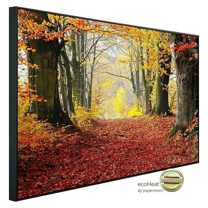 Papermoon Infrarot-Bildheizkörper Herbst Waldweg - 120 x 60 cm, 900 W - Diagonale Ansicht